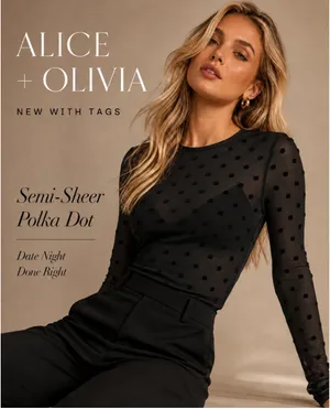 Alice + Olivia S NWT Black Flocked Polka Dot Semi Sheer Mesh Long Sleeve Top thumbnail 1