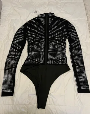 Punchy Blonde Bedazzled Mesh Bodysuit thumbnail 3