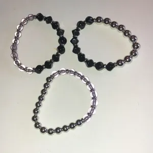 Stretch Beaded Bracelet Set - Black & Silver Tones thumbnail 4