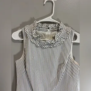 Eliza J. Sleeveless Blue Stripe Seersucker Ruffle Nautical Mini Dress 4 Sheath thumbnail 4