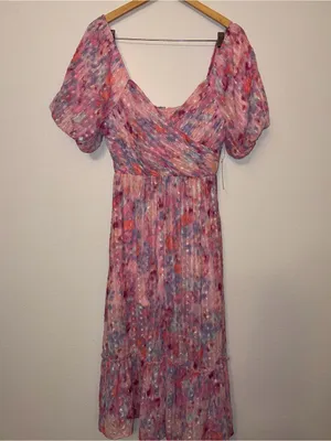 NWT Basil & Lola Floral Puff Sleeve Tiered Midi Dress Women’s Size Medium M thumbnail 11