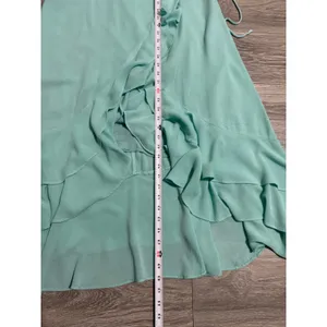 Maxi Wrap Dress Size L Mint Green Ruffle High-Low Cottagecore Coastal Romantic thumbnail 8