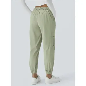 Halara Green Cargo Jogger Cotton Twill Elastic Cuffs Pockets Pants Large thumbnail 9