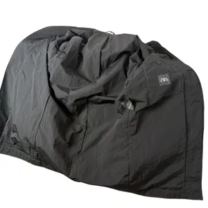 Zara Black Nylon Long Trench Coat Rain Wind Jacket Womens M Minimalist Crinkled‎ thumbnail 6