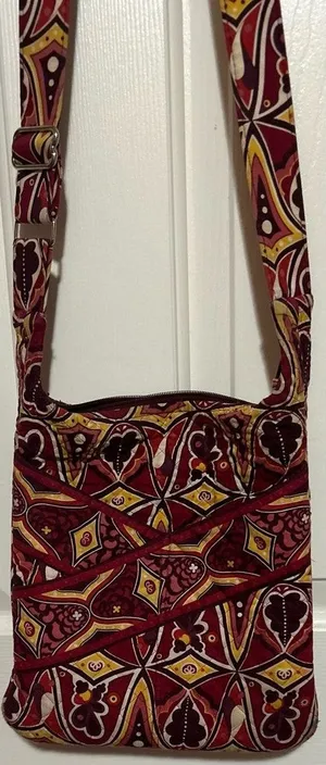 Stephanie Dawn‎ Floral Burgundy Yellow Crossbody Bag Adjustable Strap thumbnail 1