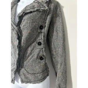WYETH‎ Todd Magill Plaid Cropped Frayed Deconstructed Blazer Jacket Wool Silk Sm thumbnail 2