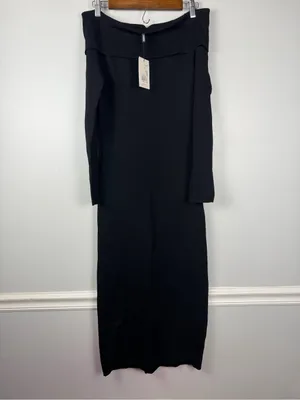 Bardot Off Shoulder Knit Dress Black Chic Long Sleeve knit midi Revolve large thumbnail 2