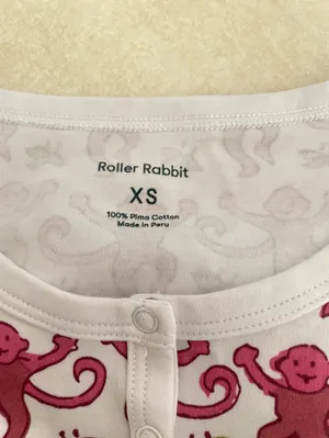 Roller Rabbit Monkey Top & Bottoms Pajamas Set Pink Red 100% Pima Cotton XS thumbnail 5