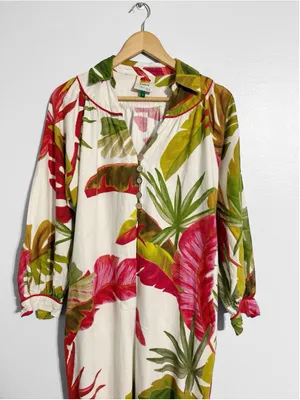 Farm Rio Spring Forest Tropical Vacation Linen Blend Jumpsuit thumbnail 4
