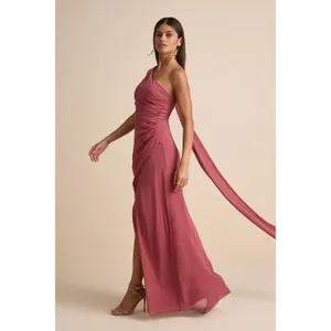 Lulus Adeline Rusty Rose One Shoulder Scarf Maxi Dress Formal Evening Large NWT thumbnail 2