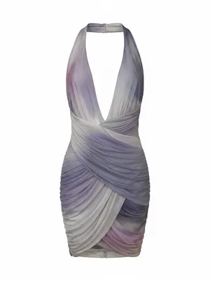 Zara Printed Draped Tulle Halter Mini Dress XS NWOT thumbnail 2