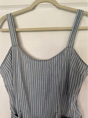 REWASH Blue and White Striped Jumpsuit with Belt Size S thumbnail 5
