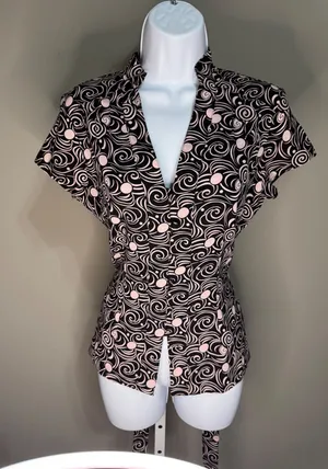 Millenium Black Pink Swirl Blouse Top Short Sleeve S Retro Indie‎ Twee Y2K 90's thumbnail 1