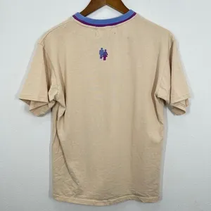 HOMME FEMME Small Beige Logo T-Shirt Ribbed‎ Collar Retro Streetwear Knit Tee thumbnail 6