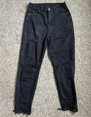 American Eagle Outfitters Black Distressed High Rise Mom Jeans Size 4 Denim thumbnail 1