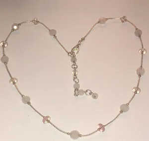 Silver Tone Boho Dainty Pink Beaded Necklace thumbnail 3