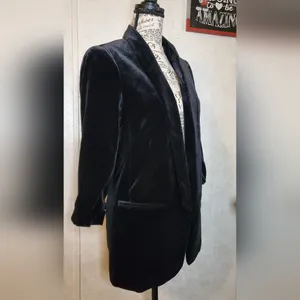 Express Velvet Longline Blazer Black Soft Velvet Open Front Jacket Women XS/TP thumbnail 2