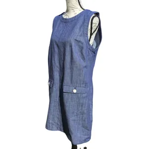 LOFT NWT Womens Blue Cotton Denim Sleeveless Shift Dress Button Pockets Size 10 thumbnail 3