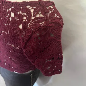 Abercrombie Fitch Y2K Crochet Crop Women Top XS Festival Coquette Boho Burgundy thumbnail 7
