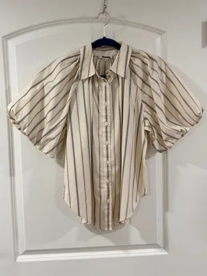 NWT Madewell Striped Puff Sleeve Button Front Blouse Medium Cotton Top thumbnail 5