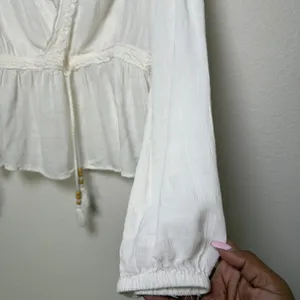 Idyllwind‎ Women Babydoll Top Medium Top Ivory Lace Trim Crochet Boho Gauze thumbnail 11