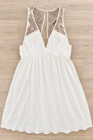 Anthropologie Enconte White Sleeveless Mini Dress Embroidered Lace Large thumbnail 1