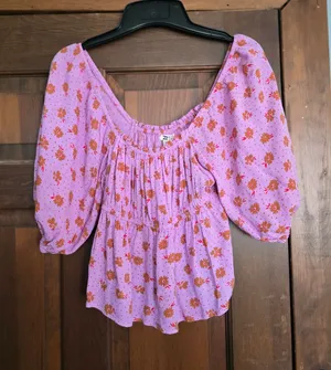 O Billabong Lavender Peasant Top with Rust Floral Print Medium thumbnail 1