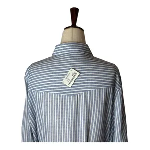 Joy Joy Dress Women Large Blue White Striped Button‎ Front Tie Waist Shirt NWT thumbnail 5