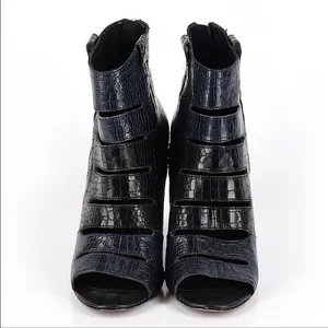 Rebecca Minkoff Sonny Embossed Peep Toe Wedge Booties Size 9 Navy Blue Black thumbnail 2