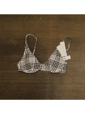 NWT Salt + Cove Plaid Underwire Bikini Swim Top 807027 Black White Multi L thumbnail 2