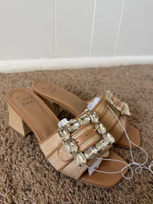 A New Day Rhinestone Buckle Block Heel 6.5 Slide Sandals Beige Women’s thumbnail 2