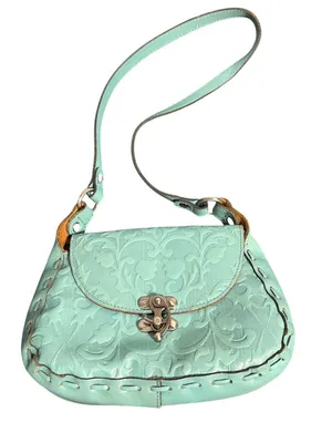 Patricia Nash Micaela Teal Shoulder Bag Tooled Embossed Leather Swinglock Suede thumbnail 1