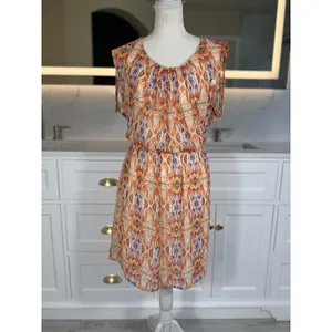 As You Wish Shift Dress Womens L Orange Abstract Print Chiffon Lined Cap Sleeve thumbnail 17