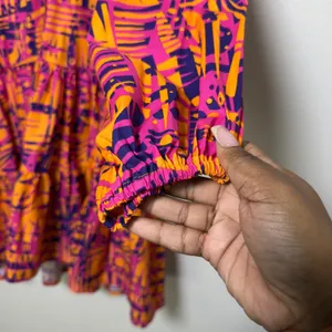 Diyana Women African Print Dress‎ Orange Pink Abstract Tiered Bohemian Artsy thumbnail 5