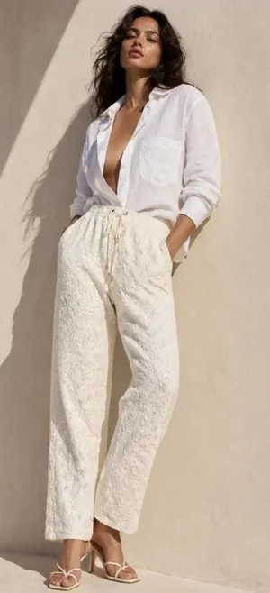 [Anthropologie] Saturday Sunday Cream Quilted Lace Jogger Pants NWT Sz Medium M thumbnail 1