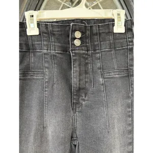 Free People We The Free High Rise Flare Jeans Washed Black Size 25 Double Button thumbnail 3