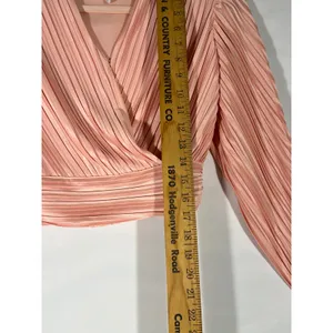 Japana‎ Pleated Faux Wrap Peplum Women Blouse Crop V Neck Elastic Waist Peach XS thumbnail 6