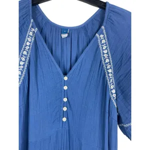 Old Navy Blue Gauze Midi Maxi Dress Boho Peasant Cottagecore Embroidered S thumbnail 6