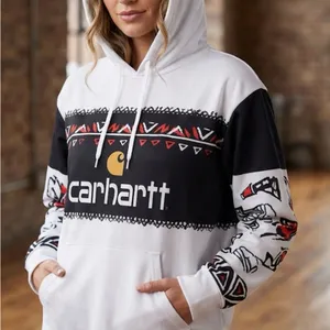 Carhartt Style Graphic Hoodie Women’s Size S White Black Pullover Sweatshirt thumbnail 1
