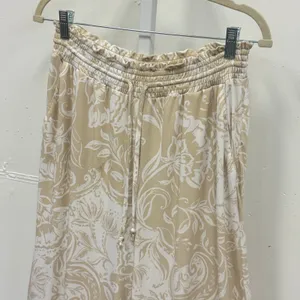 Ellen Tracy Floral Paisley Wide Leg Lounge Pants Smocked Waist Large Tan White thumbnail 6