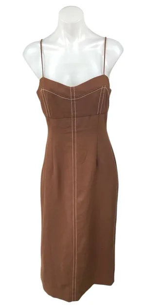 Zara Brown Sleeveless Pleated Cami Camisole Tank Slit Sheath Midi Dress Size M thumbnail 1