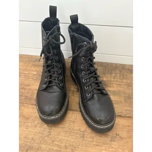 UNIONBAY Unisex Black Combat Boots Lace Up with Side Zipper‎ size 7 women’s thumbnail 4