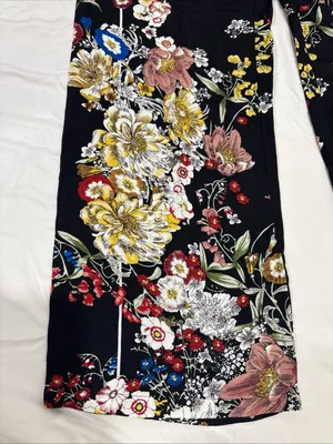Elie Tahari Black Floral Wide Leg Pants Drawstring Adjustable Waist Size Small thumbnail 3