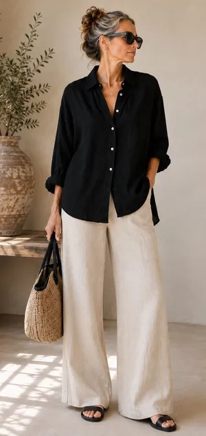 Katharine Hamnett Nicola Women XS Black Linen Oversized Shirt Italy Quiet Luxury thumbnail 1