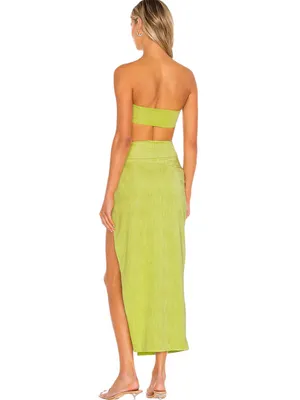 Super down- Karolyna Maxi Skirt Set Neon Lime Two-Piece Strapless Set Size XS thumbnail 3