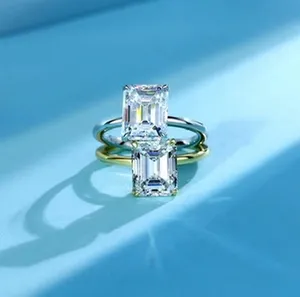 Womens Emerald Cut Moissanite Ring Gold GRA Certified Passes Tester Large Stone thumbnail 3