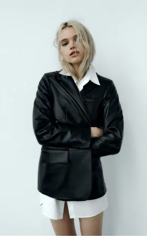 Zara faux leather menswear style blazer BLOGGERS FAVORITE!! thumbnail 7