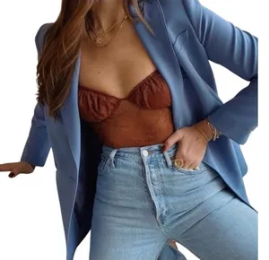 NWT Danielle Bernstein Warm Brown Lace Sheer Structured Bodysuit Top Size 2 thumbnail 1