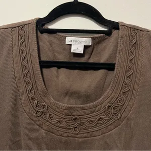 Liz Claiborne Chocolate Brown Y2K Style Ribbed Cotton Top Size L thumbnail 4