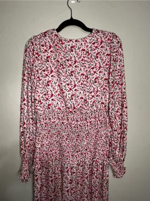AFRM‎ Hazel Ditzy Floral Pink Smocked Waist Side Slit Romantic MIDI Dress thumbnail 11